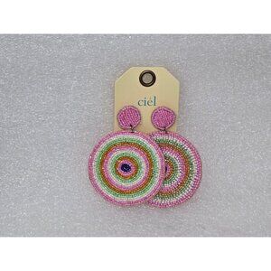 Beaded Circle Drop Earrings With Pink & Multicolor Design By Ciel